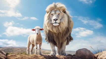 Fotobehang Christian parable of the lion and the lamb © bmf-foto.de