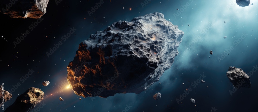 Poster asteroid depicted in artificial intelligence rendering