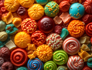 Fototapeta na wymiar Close-up of Sweets multi colored candies on a dark color background.