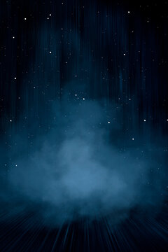 Blue futuristic empty stage with smoke, neon.