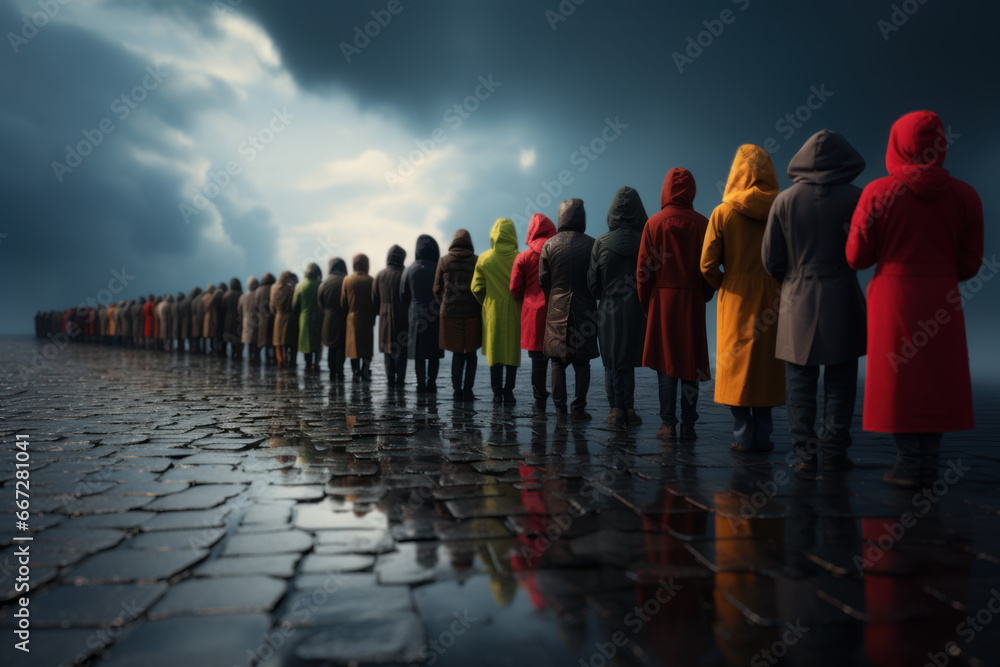 Canvas Prints A line of people queuing for vaccination, symbolizing the ongoing global efforts to combat the pandemic. Concept of public health. Generative Ai.