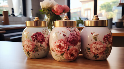 Decoupage kitchen canisters: Kitchen canisters elevated with decoupage designs, making storage functional and stylish