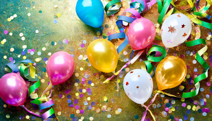 background with colorful balloons and glitter party birthday carnival