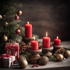 Home is decorated with Christmas ornaments, and gift boxes, as well as a light decoration with candles.