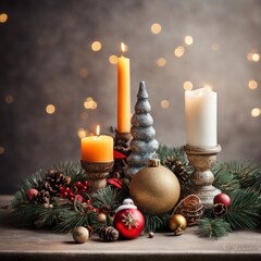 Home is decorated with Christmas ornaments, and gift boxes, as well as a light decoration with candles.