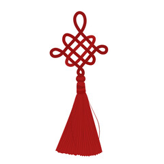Chinese knot with tassel using in lunar new year. Vector stock illustration. Isolated on a white background.