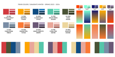Fashion color trend Autumn Winter 2020 2021. Color palette forecast of the future color trend. Stock vector palette of shades
