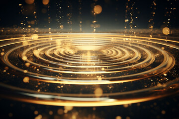 Fototapeta na wymiar 3d render of golden balls in water with ripples and waves