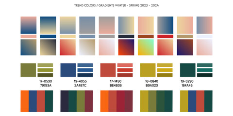 Fashion color trend Autumn Winter 2020 2021. Color palette forecast of the future color trend. Stock vector palette of shades