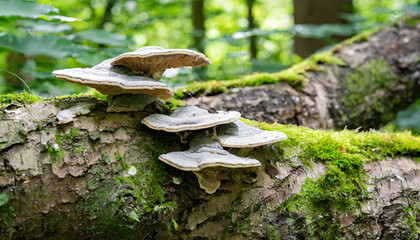 tree fungi tinder fungus fomes fomentarius on a deadwood tree trunk in the forest the tinder fungus is a species of fungus from the family of stem porling relatives polyporaceae - obrazy, fototapety, plakaty