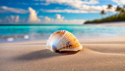 Fototapeta na wymiar a minimalist image of a seashell on a pristine sandy beach