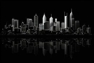 Fototapeta na wymiar Night cityscape with big moon and reflection in water. Vector illustration.