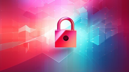 Padlock against abstract pink gradient backdrop symbolizes protection of digital art, padlock evokes sense of securing creative expressions and fortifying digital artistic realm
