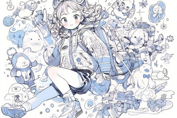Fototapeta na wymiar anime sketch girl base, Generetive AI