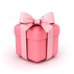 Sweet pink pastel color gift box or pink rounded squares present box with pink ribbon and bow isolated over white background minimal concepts 3D rendering