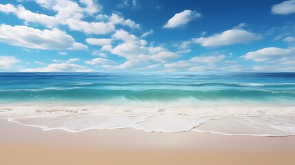 Summer vacation at a beautiful beach with golden sand and turquoise sea. Soft blue ocean waves. clear sea on clean sandy.  beach summer concept - obrazy, fototapety, plakaty