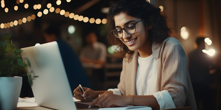 Latin Girl Working From Home On Laptop