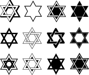 Collection of different Star of David illustrations isolated on white