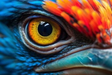 close-up of colorful bird's beak and eyes. Generative AI - obrazy, fototapety, plakaty