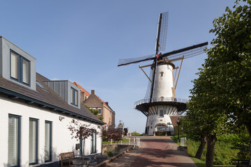 Windmill - d'orangemolen, built by order of the Prince of Orange, in the Dutch fortified city of Willemstad