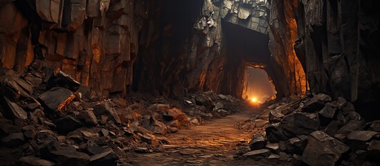 Collapsed iron mine tunnel - obrazy, fototapety, plakaty