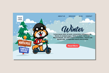 Landing page template for winter with cute tiger