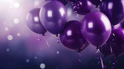 Dark Purple Balloons in front of a Bokeh Background. Festive Template for Holidays and Celebrations