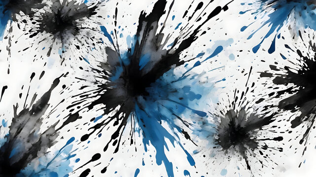 Abstract watercolor background with black and blue splashes