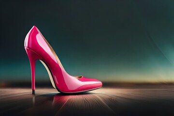 Pink heel shoe on a dark background - obrazy, fototapety, plakaty