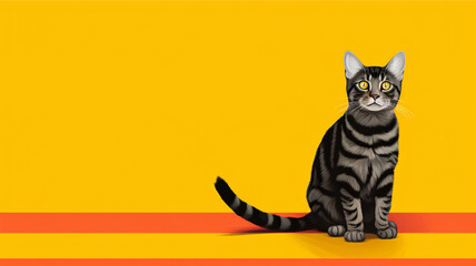 Portrait of a cat on a striped background. Vector illustration.