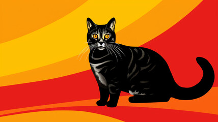 Portrait of a cat on a striped background. Vector illustration.