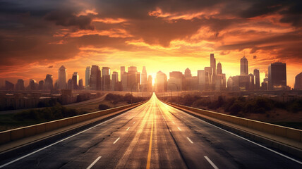 Fototapeta na wymiar Dramatic sunset over the highway in Dubai, United Arab Emirates