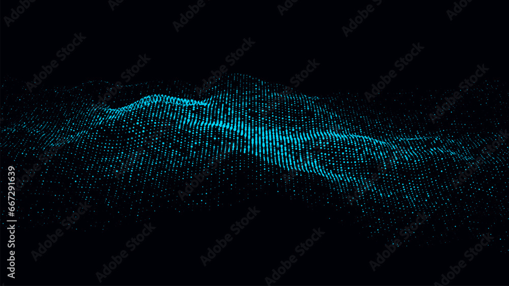 Aufkleber digital halftone wave on the dark background. abstract modern blue structure, network connection. bi
