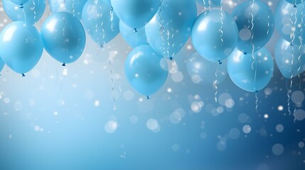 Light Blue Balloons in front of a Bokeh Background. Festive Template for Holidays and Celebrations