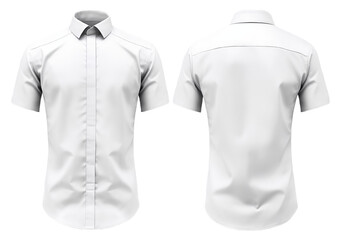 set of white short sleeve shirt designs with front and back views, isolated on transparent background, generative ai