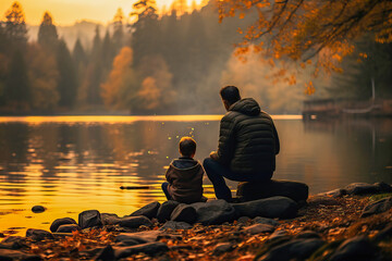 Father and child bonding on a fishing outing