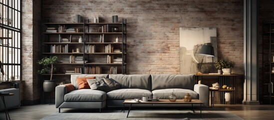 Grey sofa in contemporary loft living room