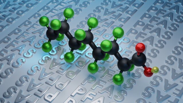 PFAS - Per- and poly-fluoroalkyl substances - 3D molecule conformer.