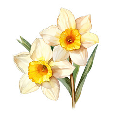 Narcissus flower, isolated on white transparent PNG background