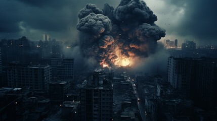 Obraz premium Bomb Explosion in middle of the Bulidings