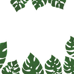 Floral frame with colorful exotic branches on white background. Ornate border with tropic leaves. Vector stock illustration for wallpaper, posters, card. Doodle style. Copy space