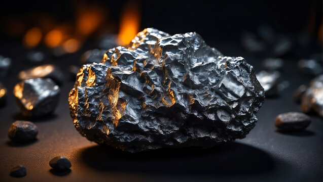 A large silver nugget in a dark setting