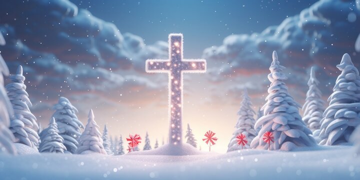 Merry Christmas Cross Christian Xmas Background - Powered by Adobe