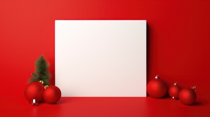 Christmas Decor Blank Canvas: A Festive Flat Lay for Design and Artwork on Red Background