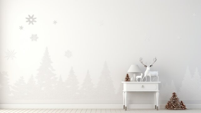 Christmas Mockup with Tabletop House and Deer in a Picture Frame for Displaying Family Photos and Artwork