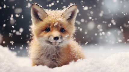 Obraz na płótnie Canvas Cute Red Fox Baby in a Dreamlike Christmas Wonderland