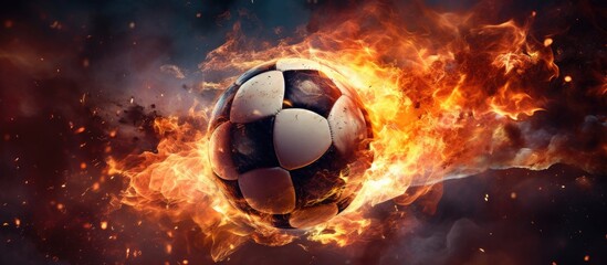 Fototapeta premium Close up shot of a powerful soccer ball being kicked and scoring a goal at the stadium