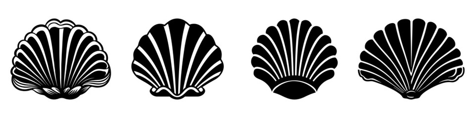 Sea shell icon. Set of black pearl shell icons. Shell vector icons. - obrazy, fototapety, plakaty