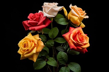 Three roses arranged separately, suitable for design purposes. Generative AI