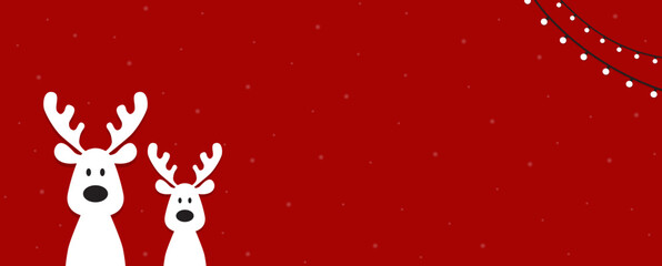 Cute reindeer on a red background. Christmas background, banner, or card. - obrazy, fototapety, plakaty